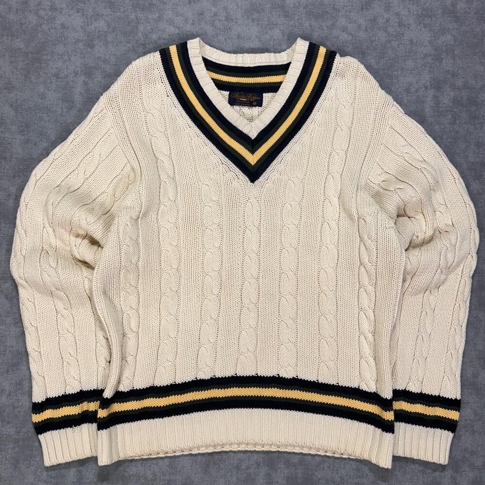Vintage 90s Brooks Brothers Cable Knit V-Neck Sweater Mens M Y2K Cricket Preppy